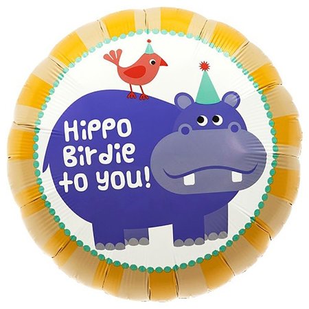 LOONBALLOON Birthday Balloons, 18 inch BIRTHDAY HIPPO BIRDIE LOON-LAB-LAB146-FM